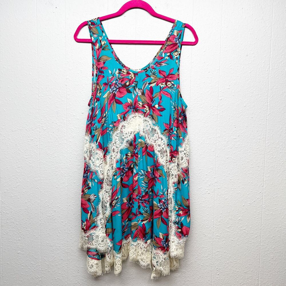 Umgee Floral Tank Lace Dress Womens Large Boho Beachy Vacation Festival Summer
